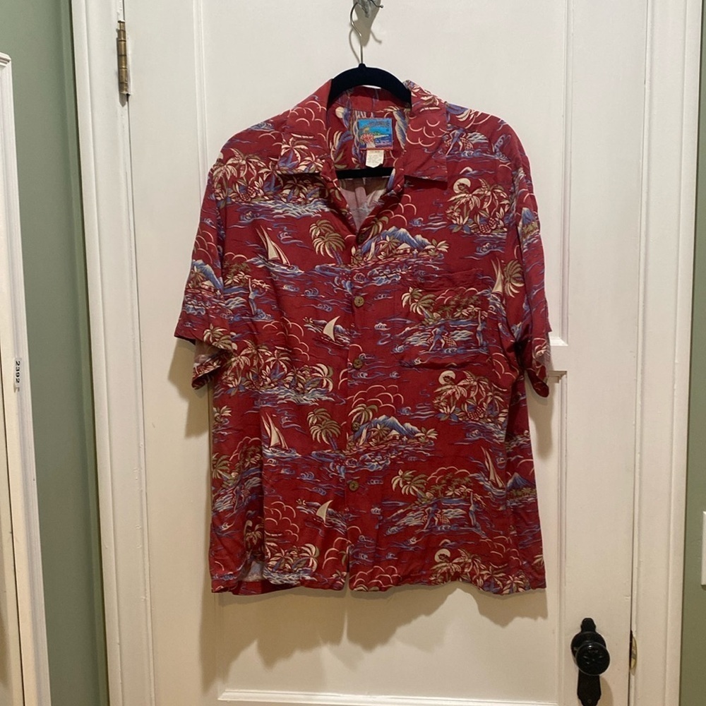 Joe Kealoha shirt, hawaiian short sleeve, cocktails, Vtg 90s large rayon